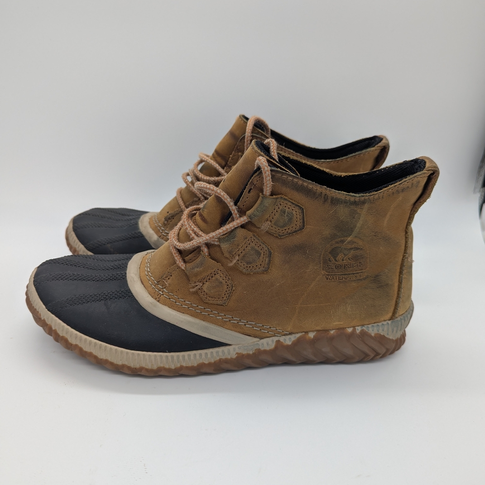 Sorel Out N About Elk Brown Leather  Ankle Rain Boots Womens Size 8